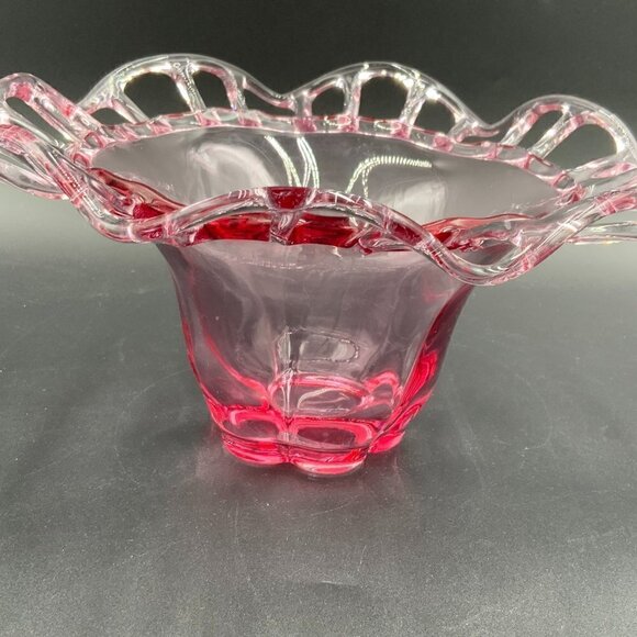 Vintage 1940’s Duncan Miller Glass Cranberry (Flash) Console Bowl - Picture 2 of 9